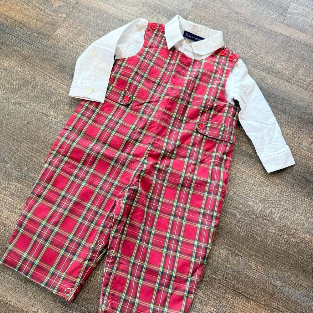 NWOT Matt's Scooter Baby Boy Plaid Romper with White Shirt Set 6-9M - Picture 3 of 4